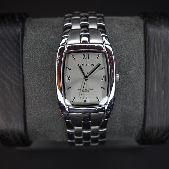 Men’s Silver Tank Armitron Watch Classy Roman Numerals New Battery